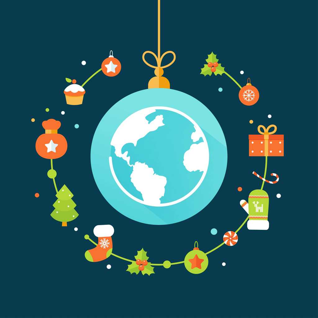 World surrounded by christmas