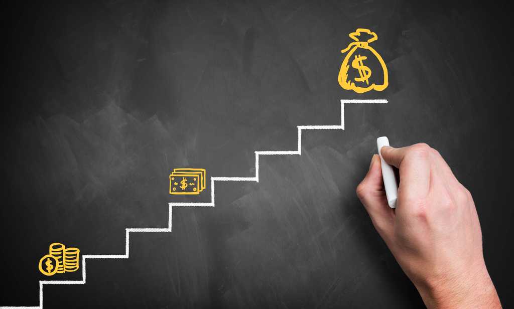 Money on different levels of steps
