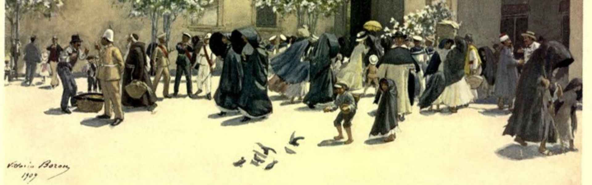 Women wearing ghonnella in Republic Square, 1910
