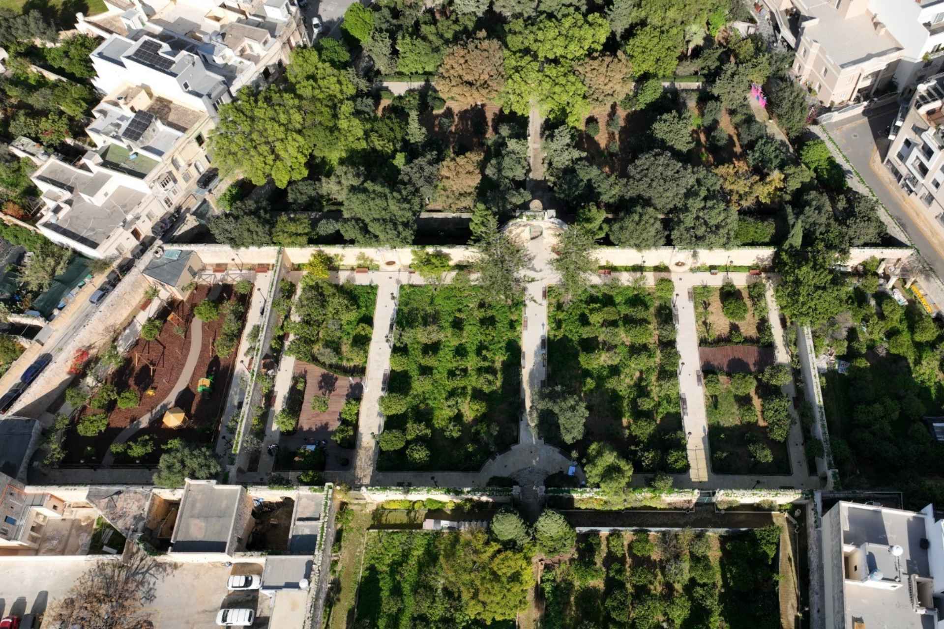 aerial view of Romeo Romano Gardens, Malta
