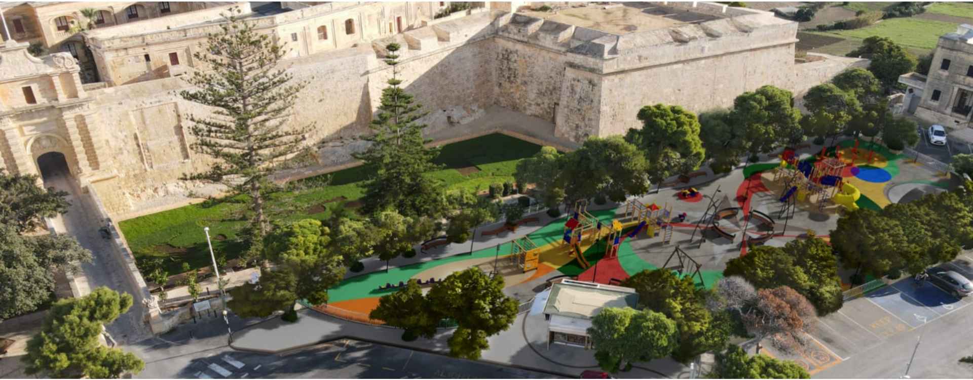 aerial view of Mdina Gate playground